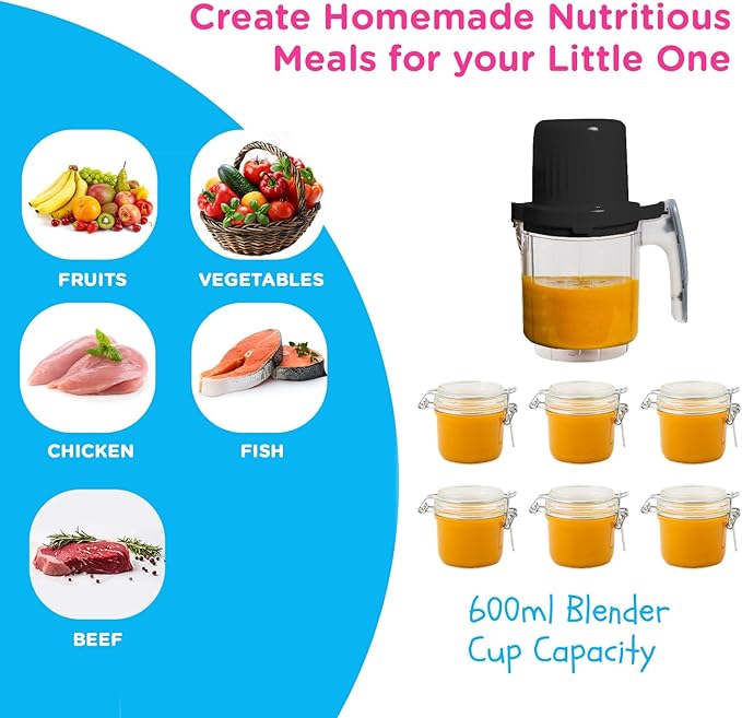 EVLA'S Double Baby Food Maker with 2 Steaming Baskets, Steamer, Blender, Grinder, Food Processor, Cook & Blends Healthy Baby Food in Minutes, Touch Screen, with 6 food pouches, Dark Grey