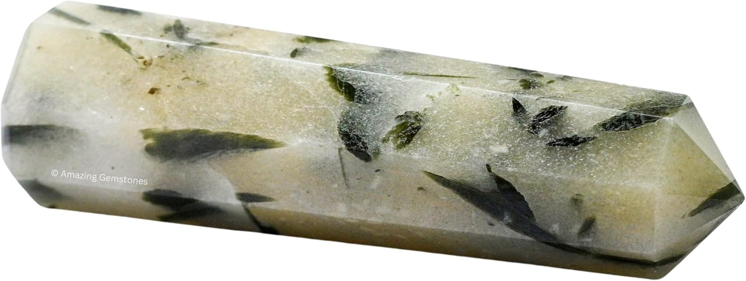 Amazing Gemstone Green Tourmaline in Quartz Crystal Towers - Natural Healing Crystal Point Obelisk for Reiki Healing and Crystal Grid (3 Inch)