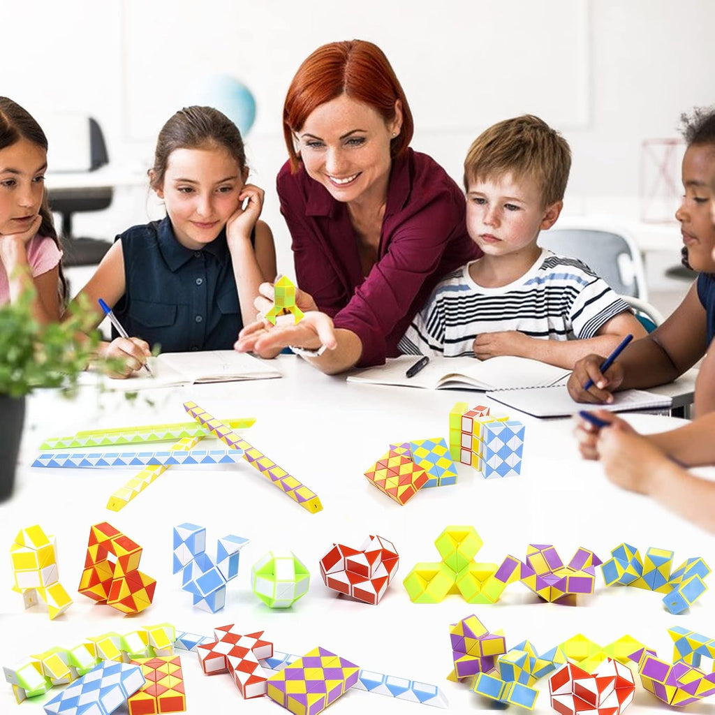 24 Pack 24 Blocks Mini Fidget Snake Cube Mini Twist Puzzle Cubes Magic Speed Cubes Toy for Kids Party Bag Fillers, Party Supplies