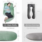 MOON PARK Pregnancy Pillows for Sleeping - U Shaped Full Body Maternity Pillow with Removable Cover - Support for Back, Legs, Belly, HIPS - 65 Inch - Green - Cooling Cover