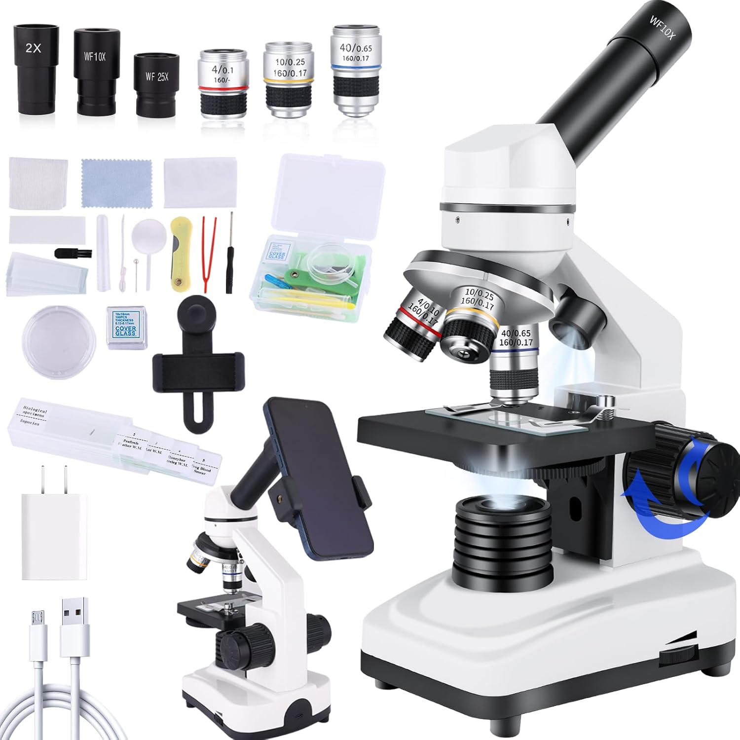 Microscope for Adults 40x-2000x Compound Microscope with Dual LED Illumination for School, Home, Lab, Beginners