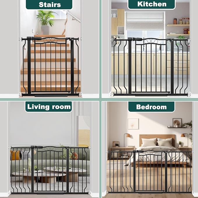 Fairy Baby 29.5"-43.7" Extra Wide Baby Gate for Dog, Pressure Mounted Pet Gate for Stairs & Doorway, Dog Barrier for Home Indoor, Kids Puppy Cat Gate, Metal Child Safety Proof Garden Gate, Black
