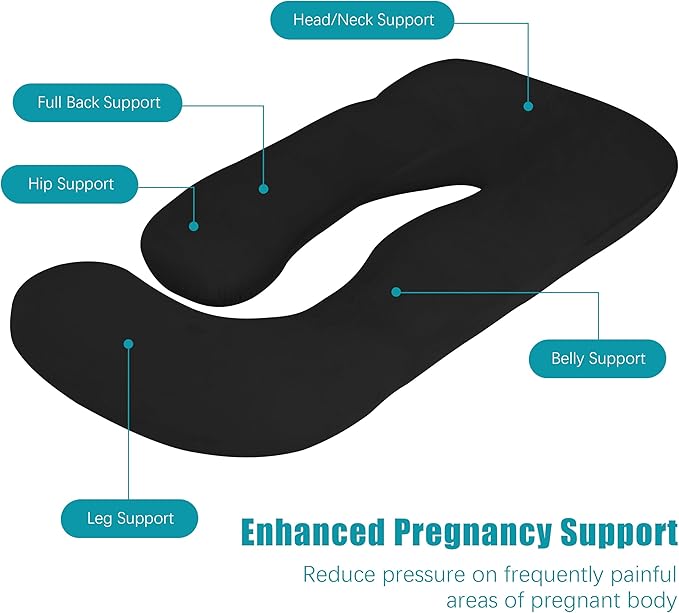 Cute Castle Pregnancy Pillows, Soft U-Shape Maternity Pillow with Removable Cover - Full Body Pillows for Adults Sleeping - Pregnancy Must Haves - Jumbo 57 Inch - Black