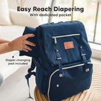 KeaBabies Baby Diaper Bag Backpack, Travel - Large Baby Bag for Mom and Dad, Waterproof, Multi-Function Girl Boy Diaper Backpack with Changing Pad, Durable Travel Essentials (Navy Blue)