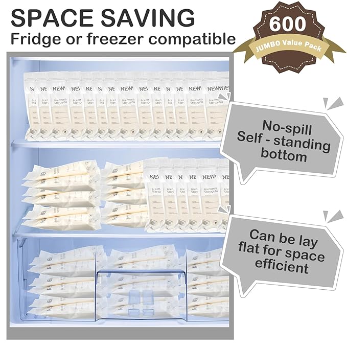 600 Count Breastmilk Storage Bags 7oz Breast Milk Bags for Breastfeeding Self Standing Breastmilk Storing No Leak Double Seal Freezer Storage for Refrigeration and Freezing(Gray)