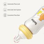 YOHKOH Natural Glass Baby Bottle with Natural Response Nipple, Newborn Anti-Colic Baby Bottles, Wide Neck Mushroom Cap Baby Bottle, Clear (Yellow, (5.4oz (Pack of 2))