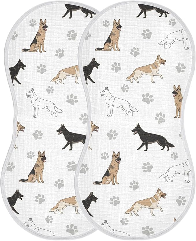 2 Pack Muslin Burp Cloths German Dogs Paw White Cotton Baby Burp Cloths Ultra Absorbent Soft Thick Burping Cloth for Newborn Babies 22x11 Inch