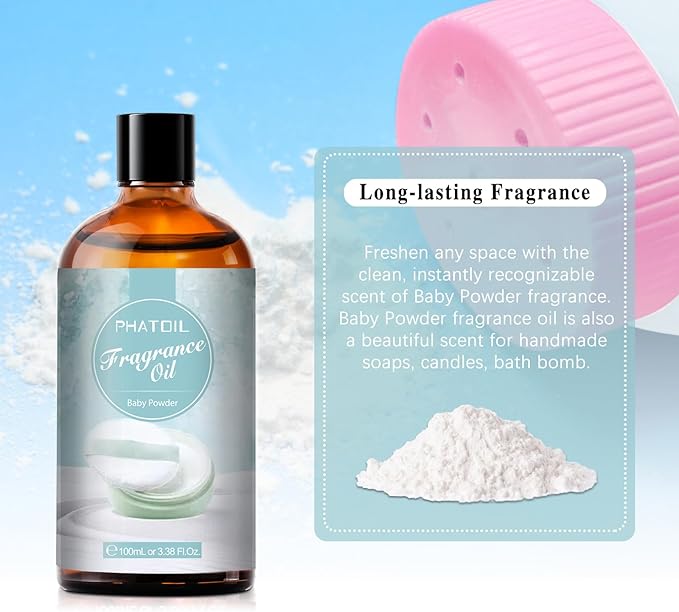 PHATOIL 3.38FL.OZ Baby Powder Fragrance Oils for Aromatherapy, Essential Oils for Diffusers for Home, Perfect for Diffuser, DIY Candle and Soap Making, DIY Scented Products - 100ml