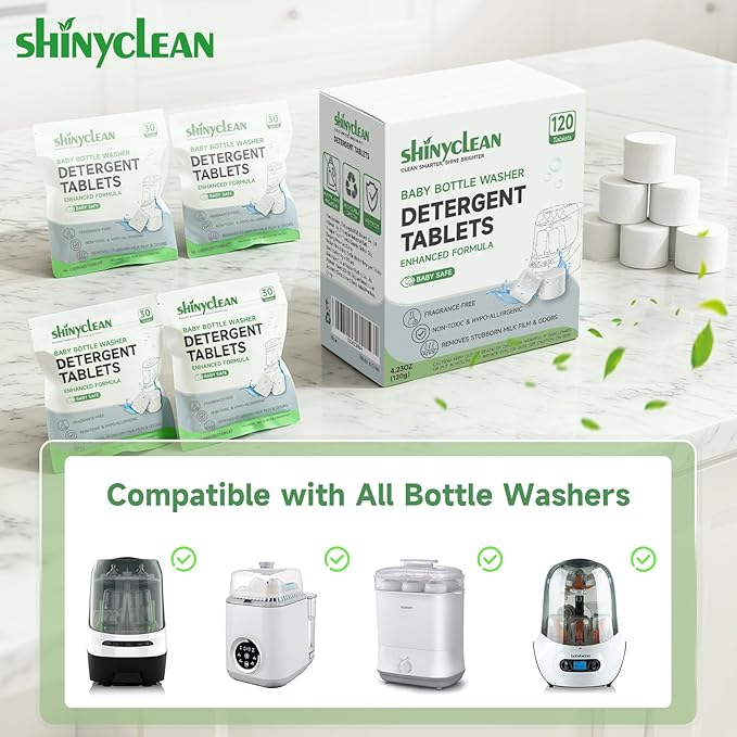 120PCS Baby Bottle Washer Tablets for Momcozy & Baby Brezza Pro, Natural Enzyme Detergent,Deep Cleaning, Chlorine & Fragrance Free, No Residue, Universal Fit All Bottle Washers Machines