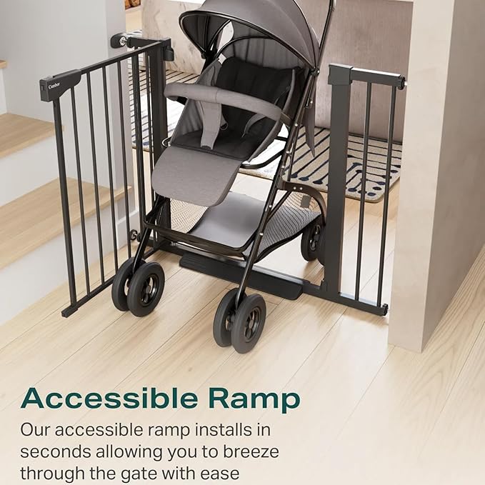 Cumbor 29.7-40.6" Baby Gate for Stairs, Baby Essential Safety Gate, Mom's Choice Awards Winner-Dog Gate for Doorways, Pressure Mounted Auto-Close Pet Gates for Dogs Indoor, Durable Child Gate, Black