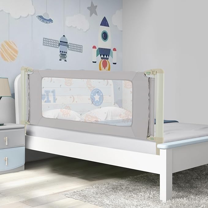BABY JOY Bed Rail for Toddlers, 70" Vertical Lifting Extra Long Infants Safety Bed Side Rails with Double Lock, Foldable Baby Bed Rail Guard for Twin Double Full Size Queen King Mattress (Gray)