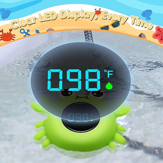 b&h Baby Bath Thermometer with LED Display, Newborn Water Temp Thermometer, Safety Water Sensor for Infants, Color-Coded Alerts, Tub Temperature Monitor, Cute Floating Bath Toy, Crab (Green)