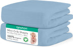 Newton Baby Mini Crib Sheets (2-Pack) | Organic Muslin Cotton, Ultra Breathable & Soft Baby Sheets, Machine Washable Baby Mattress Sheets, Fits Any Mini Sized Crib 24" x 38", Sky Blue