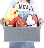 HOONEX Linen Foldable Storage Bins with Lids, 2 Pack, Storage Boxes with Carrying Handles and Sturdy Heavy Cardboard, 16.5" L x 11.8" W x 7.5" H for Shoes, Books, Clothes, Light Grey