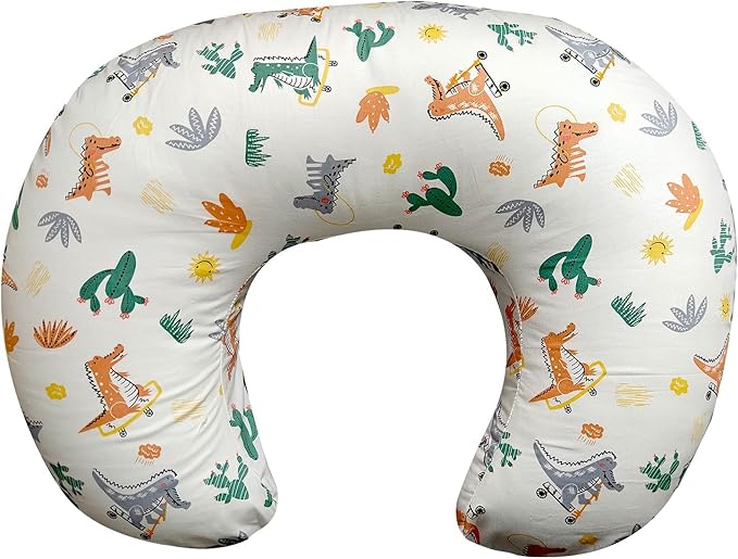 Nursing Pillow, Ergonomic Support Breastfeeding Pillow for Easier Breast Feeding and Bottle Feeding, Baby Feeding Pillow with Machine Washable Cotton Cover (Dinosaur)