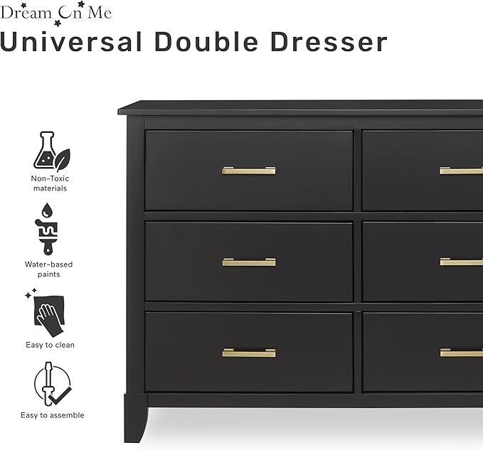Dream On Me Cleo Double Dresser in Black W Gold