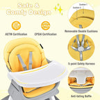 HONEY JOY 8 in 1 Baby High Chair, Convertible Highchair for Babies and Toddlers/Table and Chair Set/Building Block Table/Booster Seat/Stool/Toddler Chair with Safety Harness(Yellow)