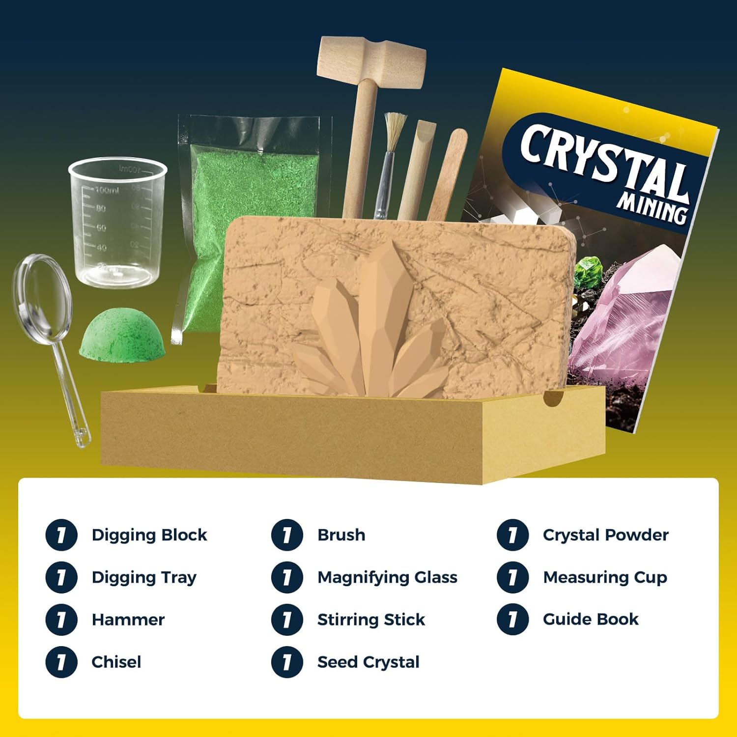 Crystal Growing Kit for Kids, 7 Rocks ＆ Minerals with Mining Kit Tools, Gemstone Dig Kit for Kids, STEM Educational Geology Kit, Science Kits for Kid Age 8-12, Birthday Gifts for Boys Girls