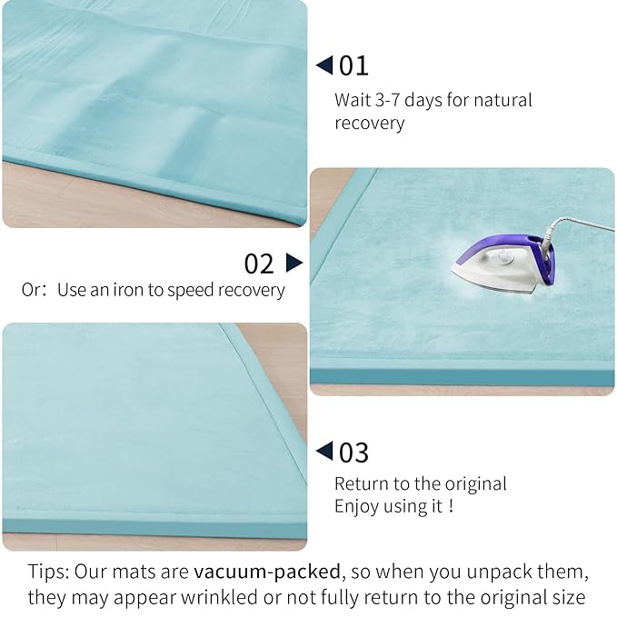 ACOMOPACK Baby Play Mat for Floor 1.3" Thick Memory Foam Play Mat 79"×118" Tummy Time Crawling with Non-Slip Bottom for Living Room,Nursery,Soft Velvet Playpen Mats for Kids,Infants（Light Blue）