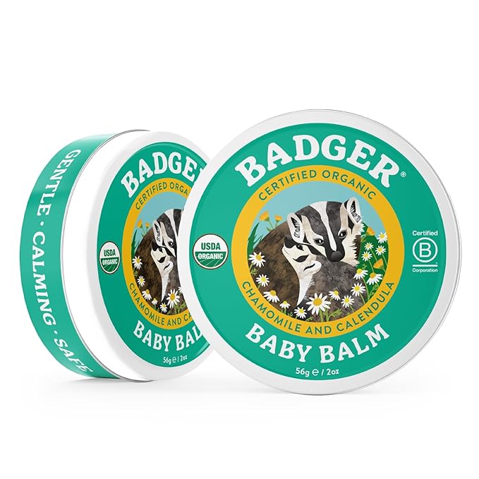 Badger - Baby Balm, Chamomile & Calendula, Certified Organic Baby Balm, Cradle Cap Balm for Babies, Baby Rash Balm, Baby Skin Care, 2 oz (2 Pack)