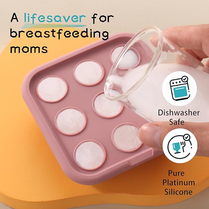 WAJIAYON Baby Food Freezer Tray Silicone Nibble Freezer Tray,Baby Fruit Food Feeder Teether,Breastmilk Popsicle Mold,Babies Breast Milk Teether Pop Maker Maker for Homemade Infant Meals-Pink