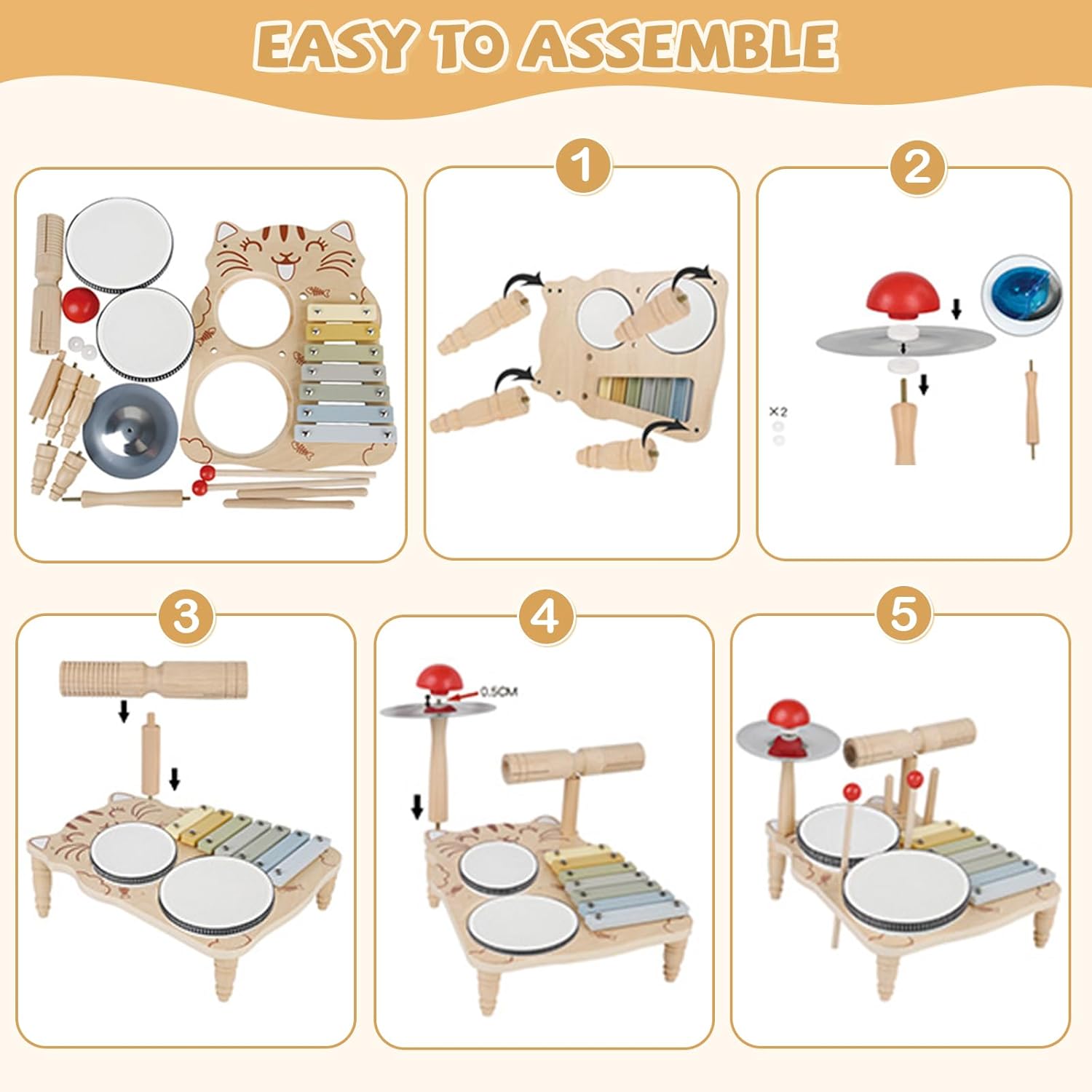 Kids Drum Set -5 in 1 Musical Instruments for Toddlers, Baby Percussion Instruments Preschool Educational Toys, Xylophone Tambourine Birthday Gifts for Boys and Girls(Big Kids Drum Set)