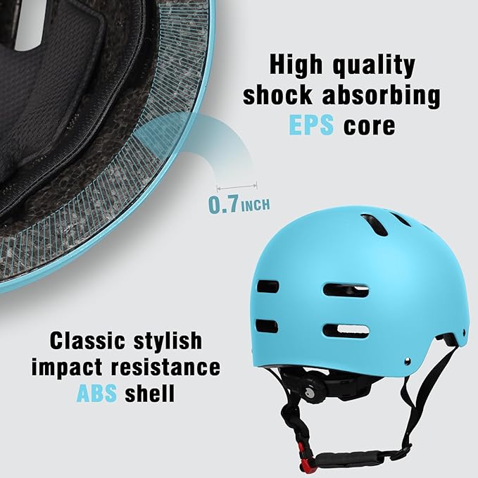 Skateboard Bike Helmet for Adults Women Men Youth Kids (2-3-5-8-14+ Years Boys Girls) - Lightweight Multi-Sport Adjustable Helmets for Bicycle Skateboard Scooter Skate Cycling
