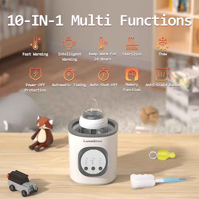 Fast Baby Bottle Warmer for Breastmilk and Formula, Smart Temperature Control to Preserve Fullest Nutrients in Breastmilk, LuxeGlow 10-in-1 Multifunctional for All Bottles Night Feeding Easy