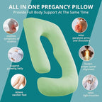 Sasttie Pregnancy Pillows for Sleeping, Jumbo U Shaped Cooling Full Body Pillow with Removable Cover, Pregnant Women Must Haves, Maternity Essential, Light Green