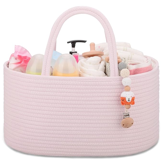 COMSE Baby Diaper Caddy Organizer, Car Caddy, Diaper Change Organizer, Gift Baskets Empty, Portable Tote Bag with Divider, Baby Shower Gifts Newborn Essentials Registry Must Have, Light pink