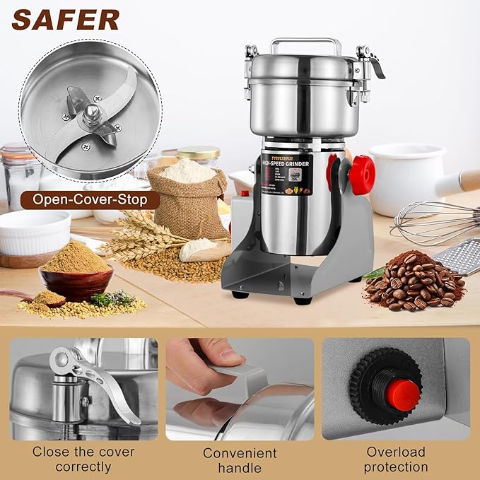 Electric Grain Grinder – High-Speed 800g Stainless Steel Food Mill & Pulverizer for Nuts, Rice, Grains, Herbs & Spices – Flour, Wheat Berry & Nut Crusher for Home & Commercial Kitchens