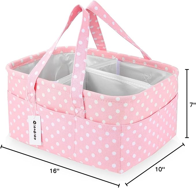 Pink Diaper Caddy Organizer for Baby Girl-Large Portable Diaper Caddy Basket for Changing Table-Diaper Organizer Caddy-Car Travel Tote Bag-Newborn Registry Baby Shower Basket for Diapers & Wipes