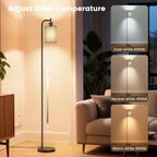 Floor Lamp with Linen Shade, Dimmable Tall Standing Lamp with Remote Control & 3 Color Temperatures, Modern Floor Lamps for Living Room Bedroom Office Corner, 9W LED Bulb Included