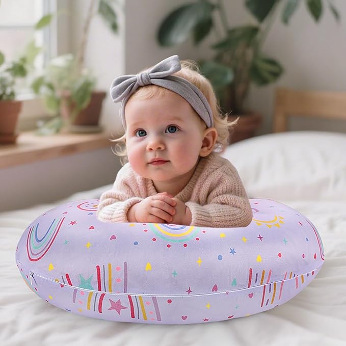 Nursing Pillow Cover, Removable Nursing Covers for Breastfeeding Pillows, Stretchy and Soft Fit for Baby Girls Boys Newborn, Purple Rainbow (Only Cover)