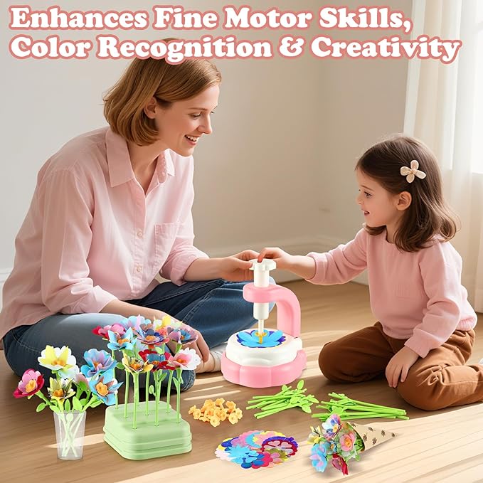 VoyCliza Flower Craft Kit for Girls Ages 4-8 – DIY Bouquet Maker Toy with Wrapping Paper, Creative Art Birthday Gift for Kids, Educational Craft Toys for Girls Age 5 6 7
