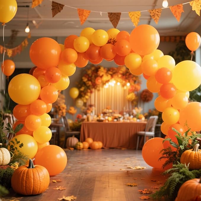 RUBFAC 129pcs Orange Balloons Different Sizes 18/12/10/5 Inches, Burnt Orange Fall Balloon Arch Kit Garland for Halloween Thanksgiving Party Baby Shower Birthday Decoration