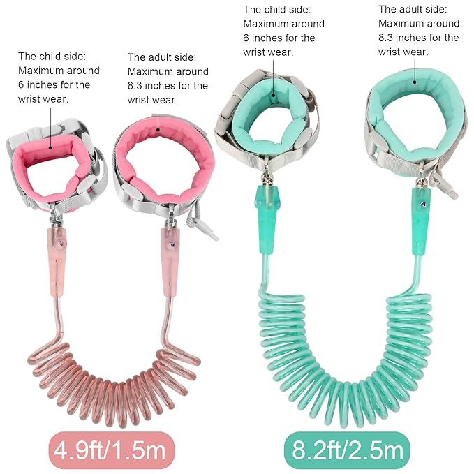 Blisstime Toddler Leash, 2 Pack Kid Leash Anti Lost Wrist Link with Key Lock Baby Leash Harness for Toddler (Mint Green+Pink)