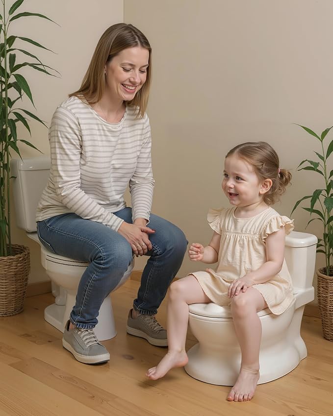 Realistic Potty Training Toilet - Flushing Sounds, Wipes Storage, Disposable Liners, Easy to Clean for Toddler Boys and Girls, Yellow-White