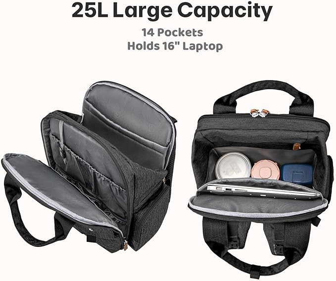 Diaper Bag Backpack - Large Diaper Bag with Portable Changing Pad as Baby Shower Gifts, Lightweight Waterproof Unisex Travel Baby Bag with 4 Insulated Pockets and Stroller Buckles, Black