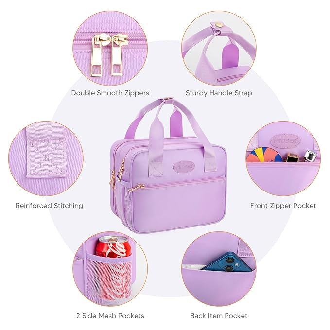 PIIOSER Breastmilk Cooler Bag with Ice Pack, Compatible with Wearable Breast Pumps & Accessories - Portable Pumps Carrying Case for Nursing & Working Moms (Purple-Small)