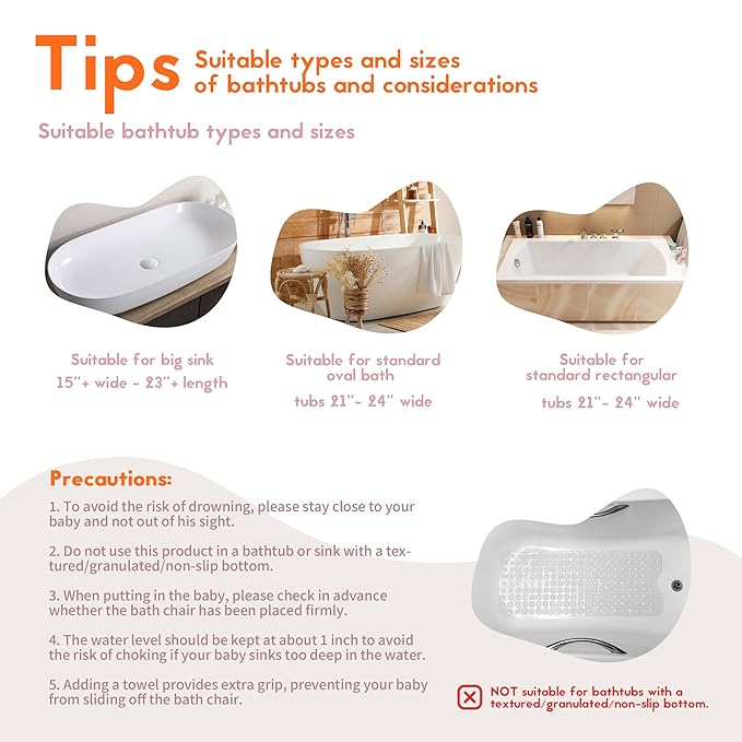 BabyBond Baby Bath Seat with Sitting & Lying 2 Modes, 3-Speed Adjustment, Powerful Suction Cups, Infant Bathtub Chair with Soft and Comfortable Towel, Folding and Hanging