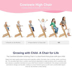 Cowiewie Natural Wooden High Chair for Babies & Toddlers 3-Tier Remove Adjustable Tray and Highchair with Cushions, Easy to Clean, Portable. (Pink)