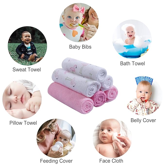 softan Baby Washcloths, 24Pack Baby Wash Cloths Extra Soft & Ultra Absorbent, Baby Towels and Washcloths Face Towel Unisex for Boys Girls Body, Washclothes Gentle on Sensitive Skin, 9x9 Flamingos