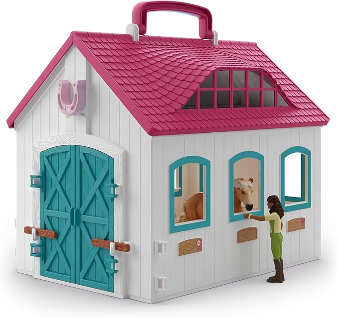 schleich Horse Club - 60PC Little Horseshoe Open Stable Playset - With 2 Horse Figurines, Action Figure, Stable and Accessories - Toy Horses for Girls and Boys - Kids Ages 5+ | 42703
