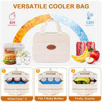 PIIOSER Insulated Baby Bottle Bag with Ice Pack, Breastmilk Cooler Compatible with Wearable Breast Pumps & Accessories - Breastfeeding On The Go for Nursing & Working Moms, Cream