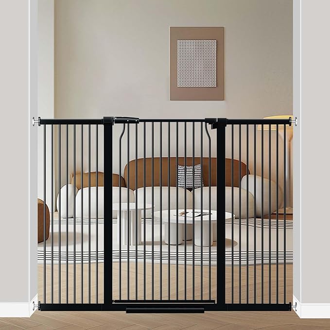 40.5" Extra Tall Baby Gate for Stairs, 57.5"-60.2" Extra Wide Dog Pet Gate No Drill, Narrow Bar Dog Gates Barrier Indoor, Adjustable Tension Safety Gate, Auto Close No Climb Fence Black