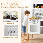 soges Kids Kitchen Playset, Play Kitchen with Realistic Lights & Sounds, Pretend Play Kitchen Wooden Toy Set with Storage Space, Realistic Design Utensils Oven Microwave Sink, Idea Gift for Kids