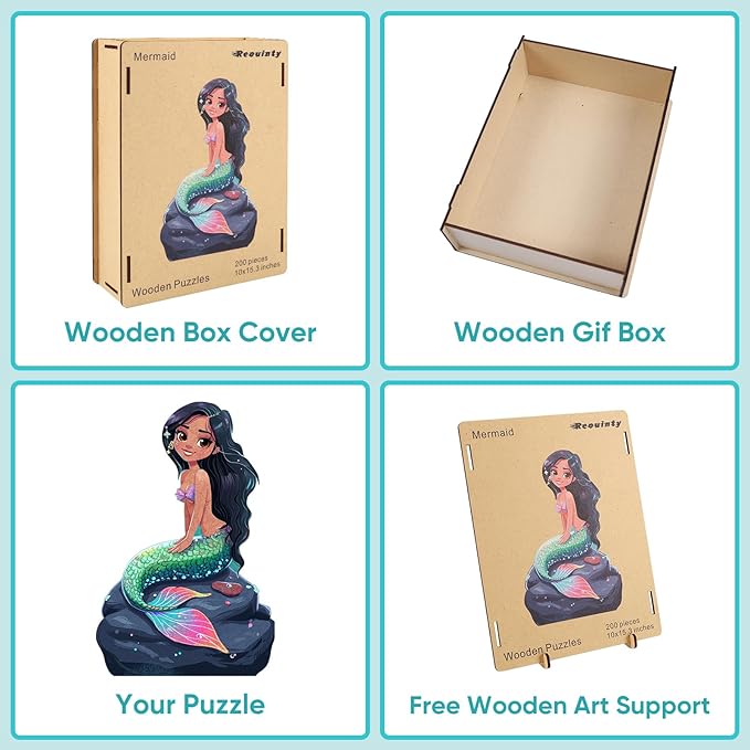 Wooden Puzzle for Adults, Mermaid Wooden Jigsaw Puzzles(15.3 * 23.4in-500pcs), Beautiful Wooden Puzzle with Box Birthday Gifts for Adults and Kids Family Game
