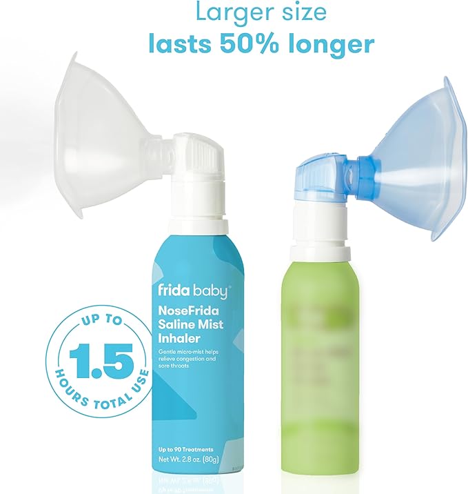 Frida Baby NoseFrida Saline Mist Nasal Inhaler, Decongestant Spray for Congestion & Allergy Relief for Babies + Kids, Nasal Saline Spray, Soothes Stuffy Nose & Sore Throat, Includes Mask