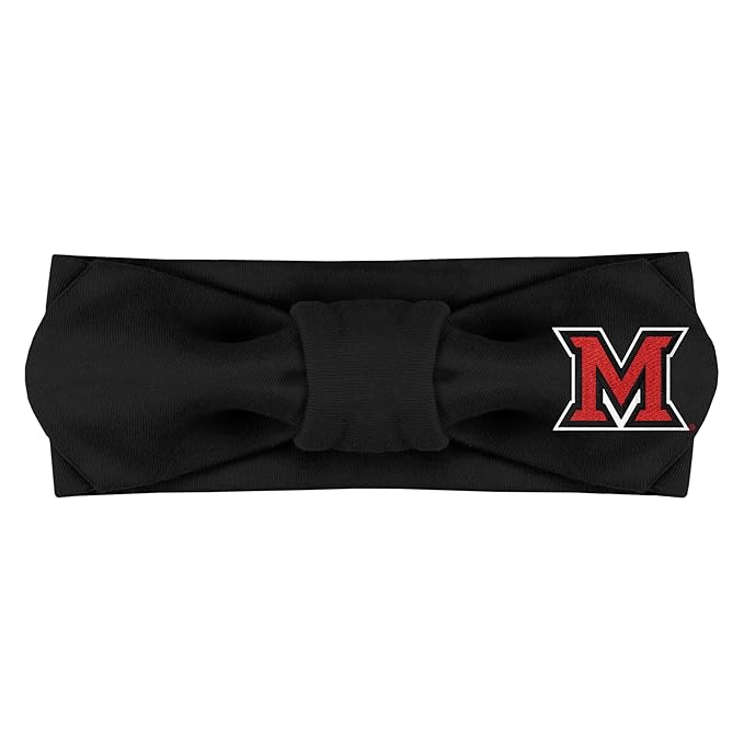 Creative Knitwear Miami Ohio RedHawks Infant Girls Black Solid Hair Knot Headband Embroidered Logo - Size Newborn - 4T